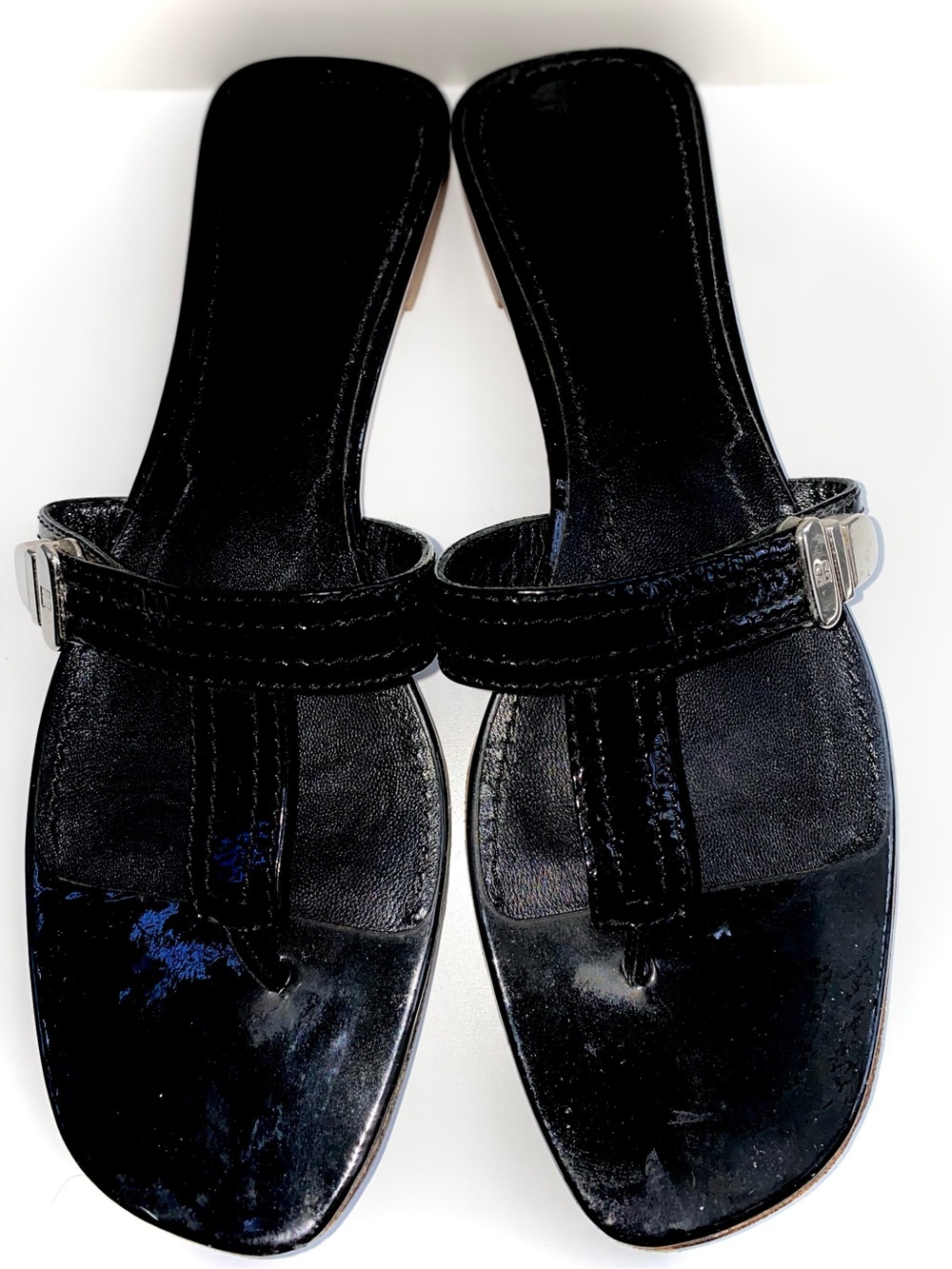 Authentic Givenchy Black Leather Women's Slide Sandals with Silver Buckle